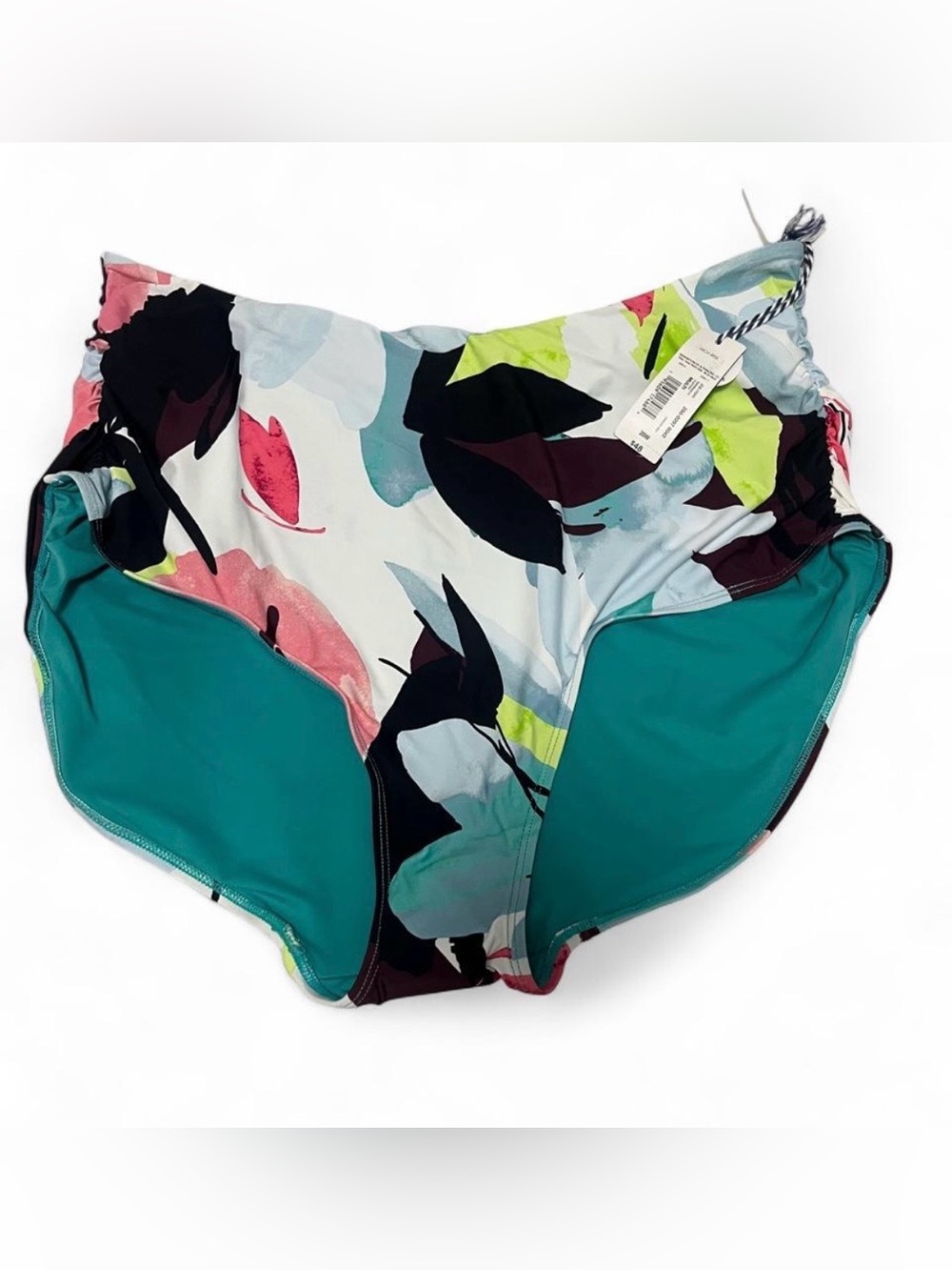 jcpenney Teal and Multi Floral High-Waist Swim Bottoms